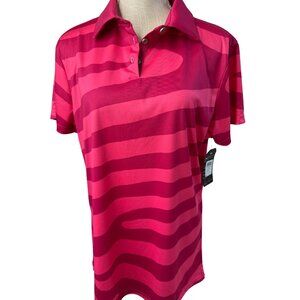 NWT 2nd Girl Golf Womens Pink Zebra Stripe Polo Shirt  Lightweight Stretchy  L